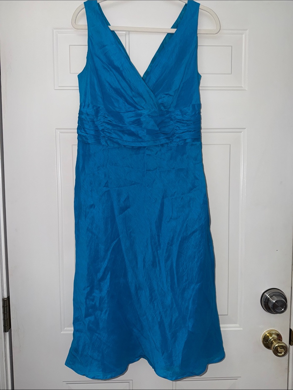 Monsoon Teal Silk/Linen Blend V-Neck Midi Dress. Sz US‎ 12